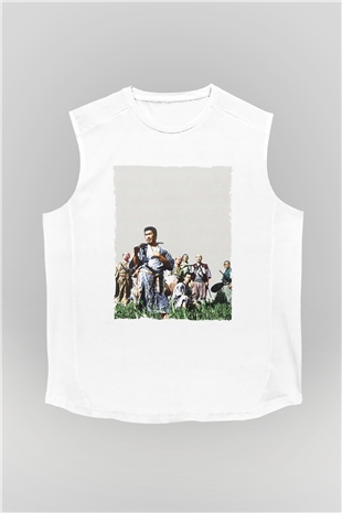 Unisex Yedi Samuray (Seven Samurai) Baskılı Beyaz Kolsuz Tişört