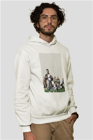 Unisex Yedi Samuray (Seven Samurai) Baskılı Beyaz Kapüşonlu Sweatshirt