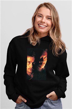Unisex Yedi (Seven) Baskılı Siyah Kapüşonlu Sweatshirt
