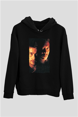 Unisex Yedi (Seven) Baskılı Siyah Kapüşonlu Sweatshirt