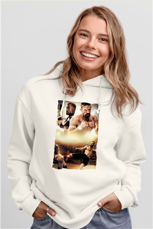 Unisex Yenilmez (Undisputed) Baskılı Beyaz Kapüşonlu Sweatshirt