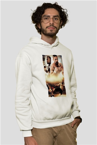 Unisex Yenilmez (Undisputed) Baskılı Beyaz Kapüşonlu Sweatshirt