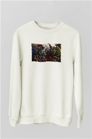 Unisex Yenilmezler 2 Avengers Age of Ultron Baskılı Beyaz Sweatshirt