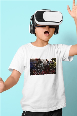 Unisex Yenilmezler 2 Avengers Age of Ultron Baskılı Beyaz Çocuk Tişört