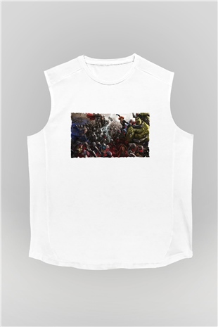 Unisex Yenilmezler 2 Avengers Age of Ultron Baskılı Beyaz Kolsuz Tişört