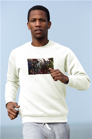 Unisex Yenilmezler 2 Avengers Age of Ultron Baskılı Beyaz Sweatshirt