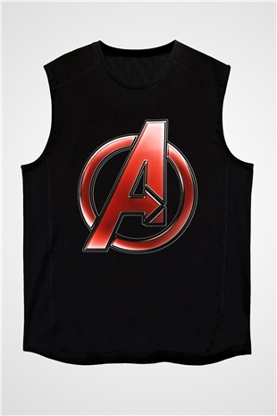 Unisex Yenilmezler (Avengers) Baskılı Siyah Kolsuz Tshirt