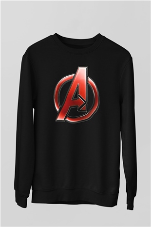 Unisex Yenilmezler (Avengers) Baskılı Siyah Sweatshirt