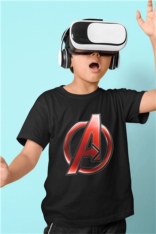 Unisex Yenilmezler (Avengers) Baskılı Siyah Çocuk Tshirt