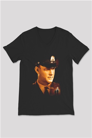 Unisex Yeşil Yol (The Green Mile) Baskılı Siyah V Yaka Tişört