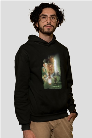 Unisex Yeşil Yol (The Green Mile) Baskılı Siyah Kapüşonlu Sweatshirt