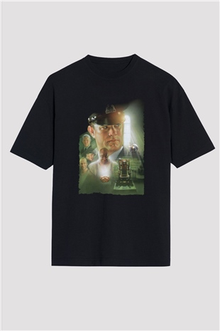 Unisex Yeşil Yol (The Green Mile) Baskılı Siyah Oversize T-shirt