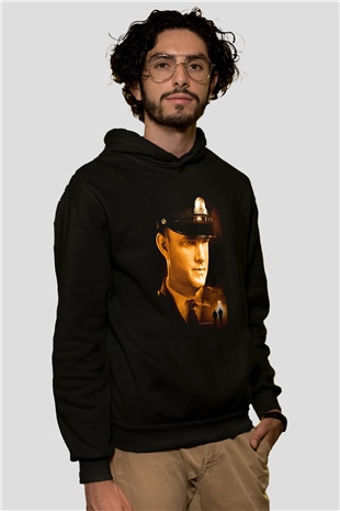 Unisex Yeşil Yol (The Green Mile) Baskılı Siyah Kapüşonlu Sweatshirt