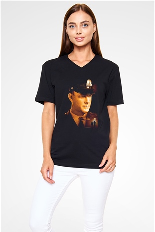 Unisex Yeşil Yol (The Green Mile) Baskılı Siyah V Yaka Tişört