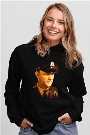 Unisex Yeşil Yol (The Green Mile) Baskılı Siyah Kapüşonlu Sweatshirt