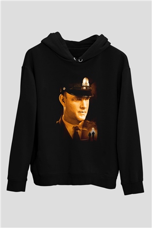 Unisex Yeşil Yol (The Green Mile) Baskılı Siyah Kapüşonlu Sweatshirt