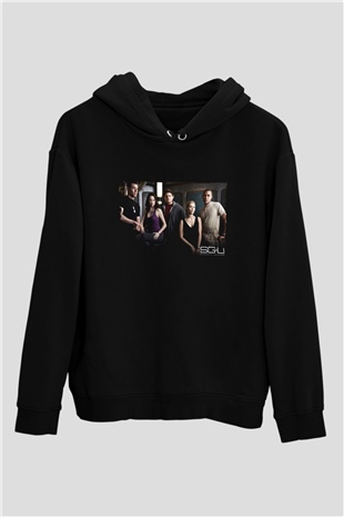 Unisex Yıldız Geçidi Evren (Stargate Universe) Baskılı Siyah Kapüşonlu Sweatshirt