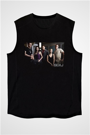 Unisex Yıldız Geçidi Evren (Stargate Universe) Baskılı Siyah Kolsuz Tişört
