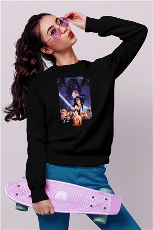 Unisex Yıldız Savaşları Bölüm VI - Jediın Dönüşü (Return of the Jedi) Baskılı Siyah Sweatshirt