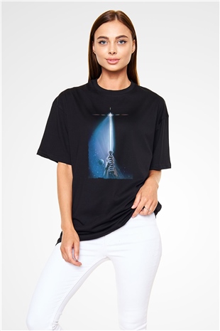 Unisex Yıldız Savaşları Bölüm VI - Jediın Dönüşü (Return of the Jedi) Baskılı Siyah Oversize T-shirt