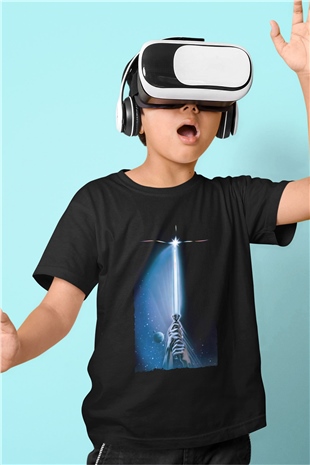 Unisex Yıldız Savaşları Bölüm VI - Jediın Dönüşü (Return of the Jedi) Baskılı Siyah Çocuk T-Shirt