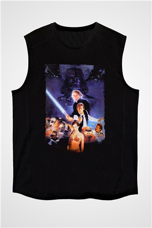 Unisex Yıldız Savaşları Bölüm VI - Jediın Dönüşü (Return of the Jedi) Baskılı Siyah Kolsuz Tişört