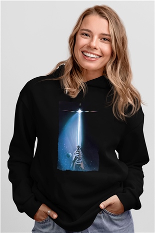 Unisex Yıldız Savaşları Bölüm VI - Jediın Dönüşü (Return of the Jedi) Baskılı Siyah Kapüşonlu Sweatshirt