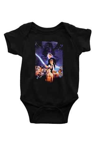 Unisex Yıldız Savaşları Bölüm VI - Jediın Dönüşü (Return of the Jedi) Baskılı Siyah Bebek Body - Zıbın