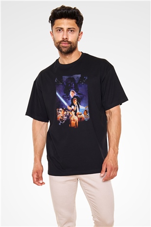 Unisex Yıldız Savaşları Bölüm VI - Jediın Dönüşü (Return of the Jedi) Baskılı Siyah Oversize Tişört