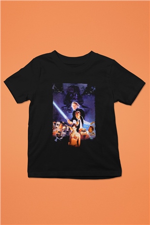 Unisex Yıldız Savaşları Bölüm VI - Jediın Dönüşü (Return of the Jedi) Baskılı Siyah Çocuk Tişört