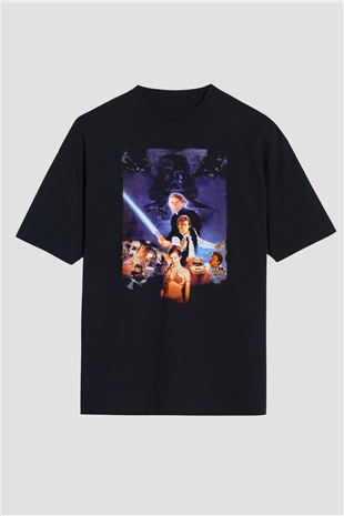 Unisex Yıldız Savaşları Bölüm VI - Jediın Dönüşü (Return of the Jedi) Baskılı Siyah Oversize Tişört