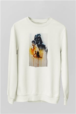 Unisex Yıldız Savaşları (Return of the Jedi) Baskılı Beyaz Sweatshirt