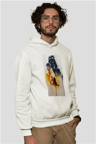 Unisex Yıldız Savaşları (Return of the Jedi) Baskılı Beyaz Kapüşonlu Sweatshirt