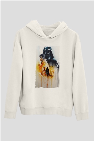 Unisex Yıldız Savaşları (Return of the Jedi) Baskılı Beyaz Kapüşonlu Sweatshirt
