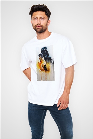 Unisex Yıldız Savaşları (Return of the Jedi) Baskılı Beyaz Oversize Tişört