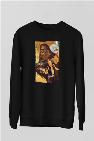 Unisex Yıldız Savaşları (Star Wars) Baskılı Siyah Sweatshirt