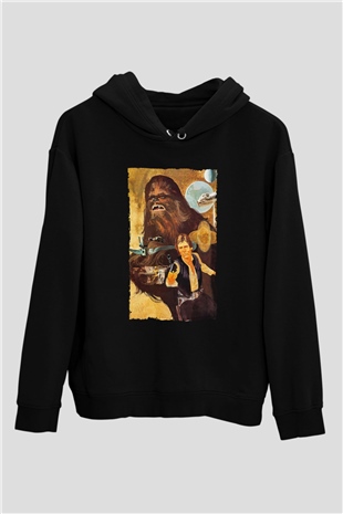 Unisex Yıldız Savaşları (Star Wars) Baskılı Siyah Kapüşonlu Sweatshirt