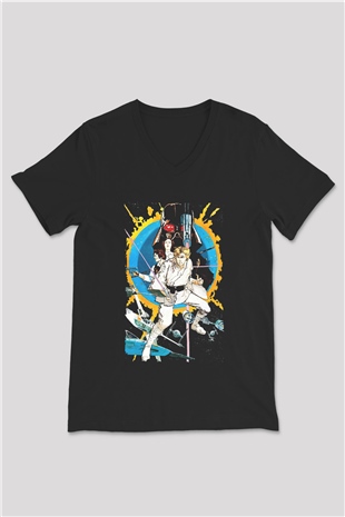 Unisex Yıldız Savaşları (Star Wars) Baskılı Siyah V Yaka T-shirt