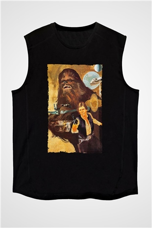 Unisex Yıldız Savaşları (Star Wars) Baskılı Siyah Kolsuz Tişört