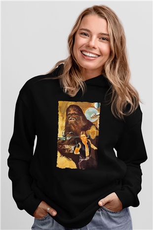 Unisex Yıldız Savaşları (Star Wars) Baskılı Siyah Kapüşonlu Sweatshirt