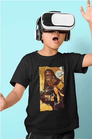 Unisex Yıldız Savaşları (Star Wars) Baskılı Siyah Çocuk Tişört