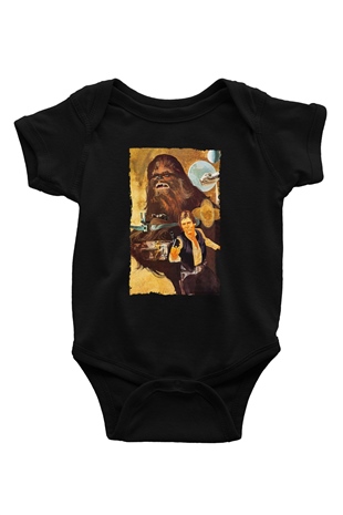 Unisex Yıldız Savaşları (Star Wars) Baskılı Siyah Bebek Body - Zıbın
