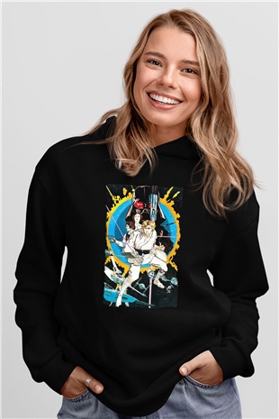 Unisex Yıldız Savaşları (Star Wars) Baskılı Siyah Kapüşonlu Sweatshirt