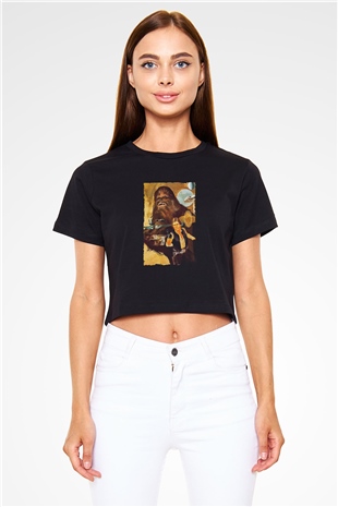 Unisex Yıldız Savaşları (Star Wars) Baskılı Siyah Crop Top Tişört