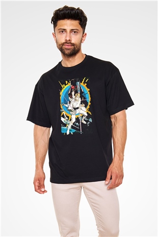 Unisex Yıldız Savaşları (Star Wars) Baskılı Siyah Oversize T-shirt