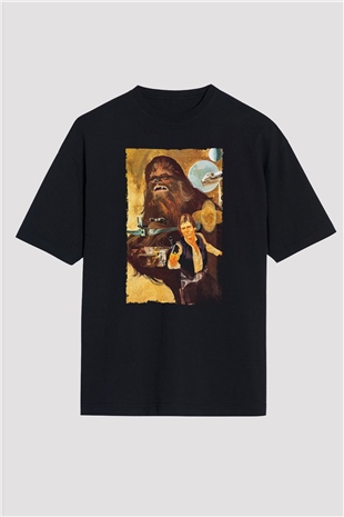 Unisex Yıldız Savaşları (Star Wars) Baskılı Siyah Oversize Tişört
