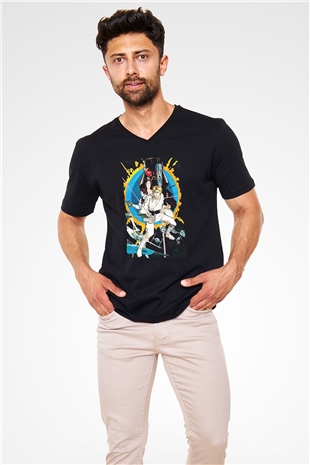 Unisex Yıldız Savaşları (Star Wars) Baskılı Siyah V Yaka T-shirt