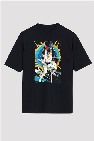 Unisex Yıldız Savaşları (Star Wars) Baskılı Siyah Oversize T-shirt