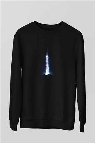 Unisex Yıldızlararası (Interstellar) Baskılı Siyah Sweatshirt