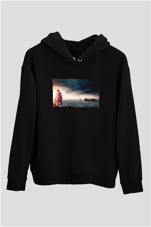 Unisex Yıldızlararası (Interstellar) Baskılı Siyah Unisex Kapüşonlu Sweatshirt